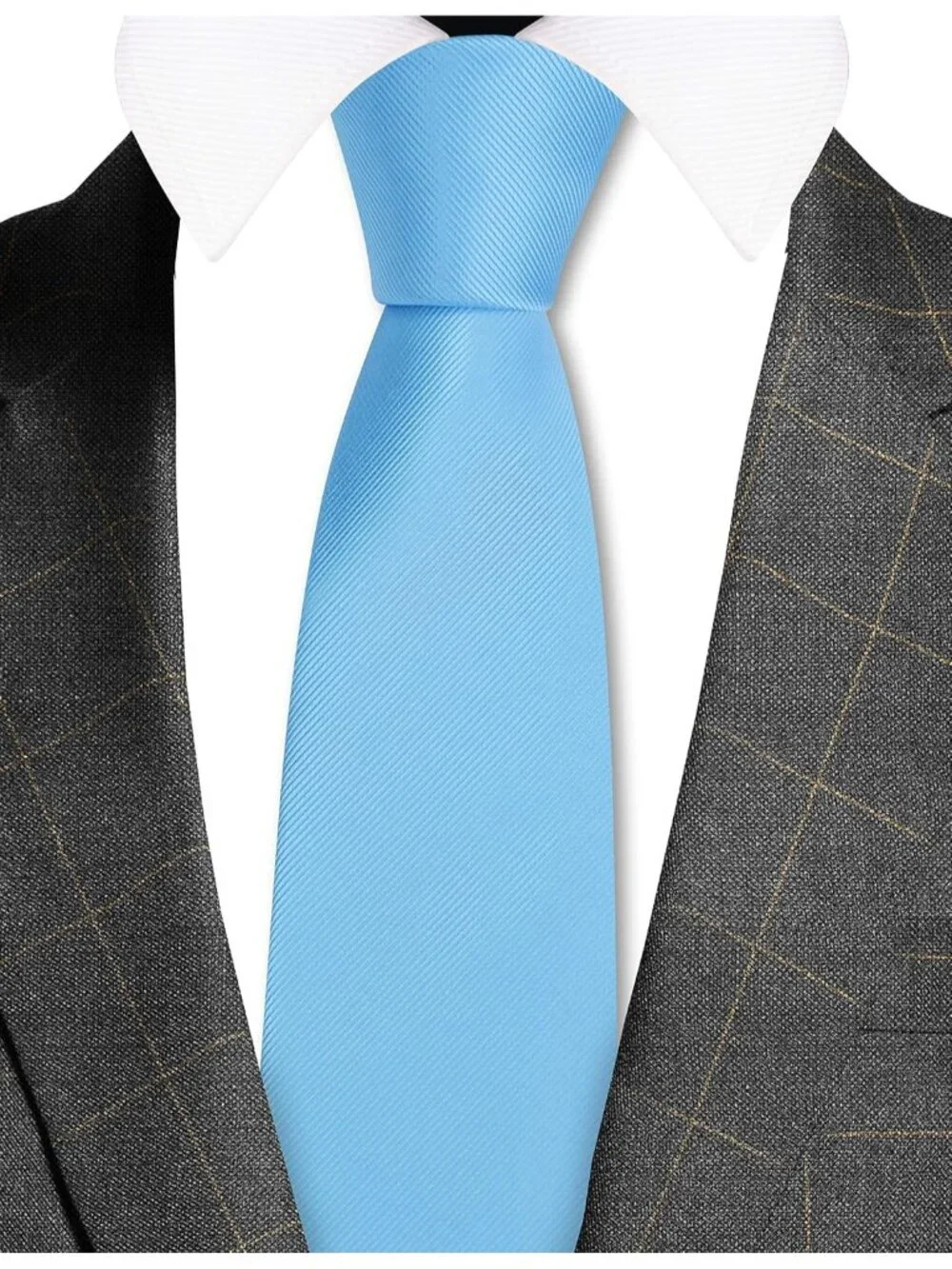 Mens Light Blue Solid Twill Textured Woven Silk Formal Necktie For Wedding Dress
